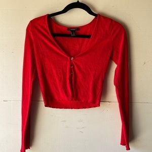 Red Long Sleeve Forever 21 Crop Top
